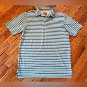 Straight Down Polo Shirt Men’s Size L White/Blue/Teal Striped Performance Golf